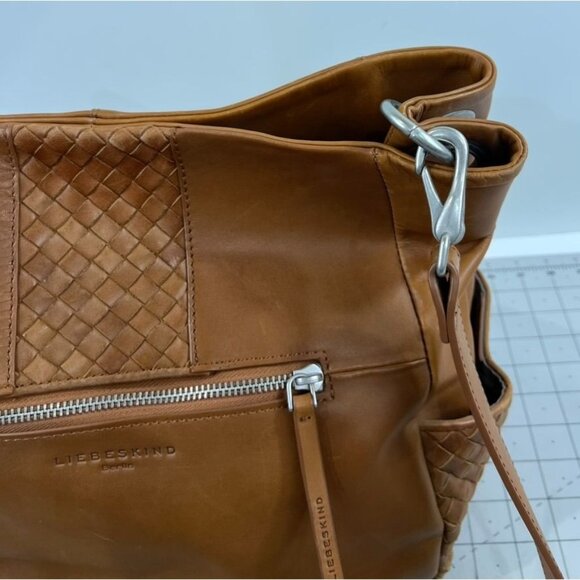 Liebeskind Berlin Jay Leather Hobo Bag Woven Cognac Shoulder Crossbody - Picture 3 of 13